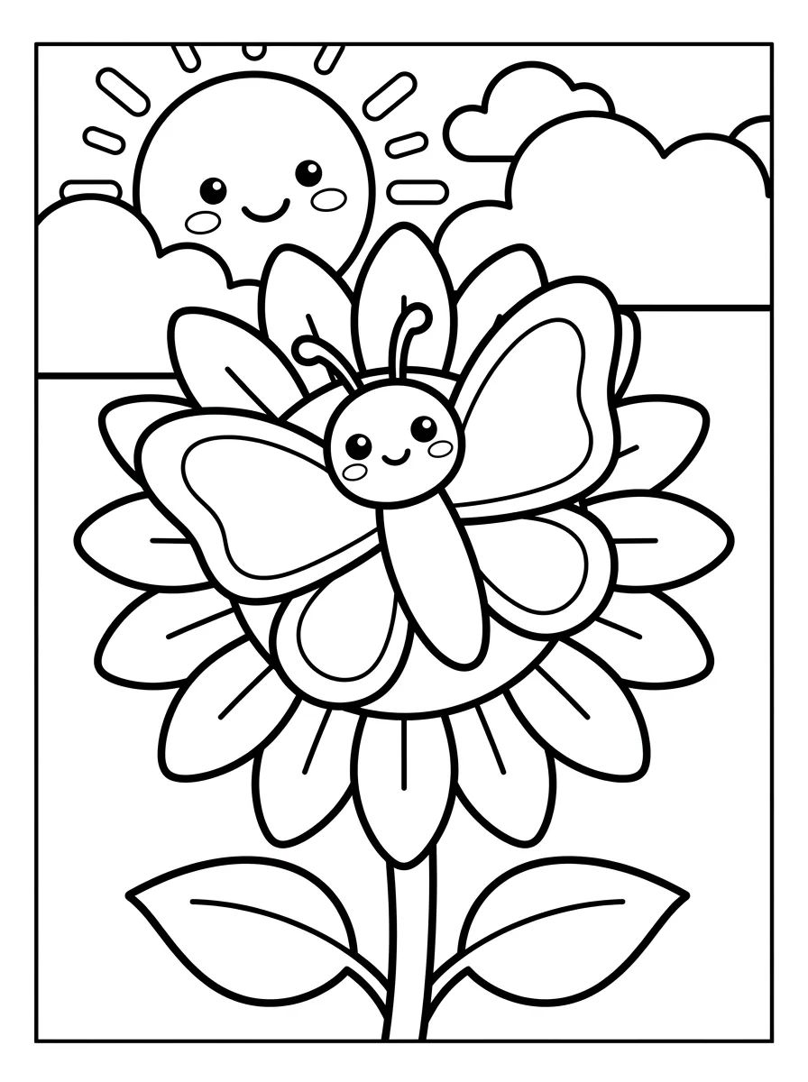 Coleção de desenhos para colorir: Borboletas Fofas no Jardim