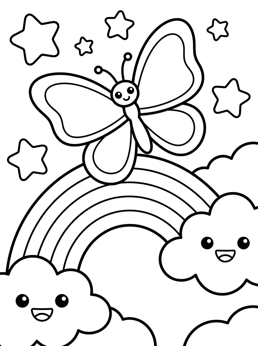 Borboleta Mágica no Arco-Íris para colorir Desenho de Borboleta Mágica no Arco-Íris para colorir e imprimir grátis