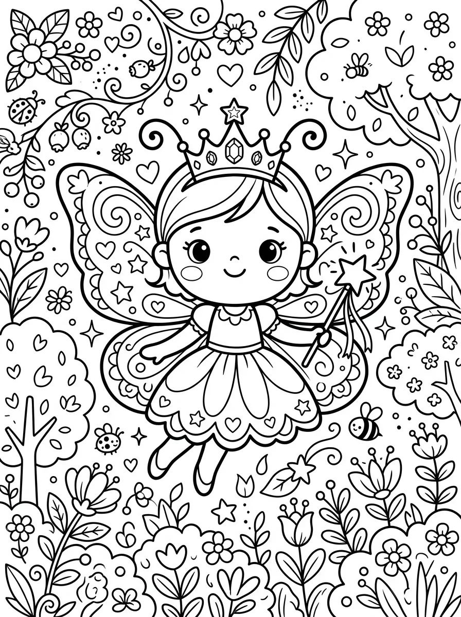 Borboleta Princesa de Coroa para colorir Desenho de Borboleta Princesa de Coroa para colorir e imprimir grátis