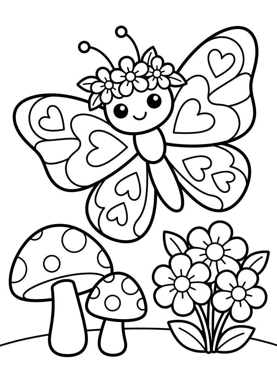 Borboleta Rainha com Coroa de Flores para colorir Desenho de Borboleta Rainha com Coroa de Flores para colorir e imprimir grátis