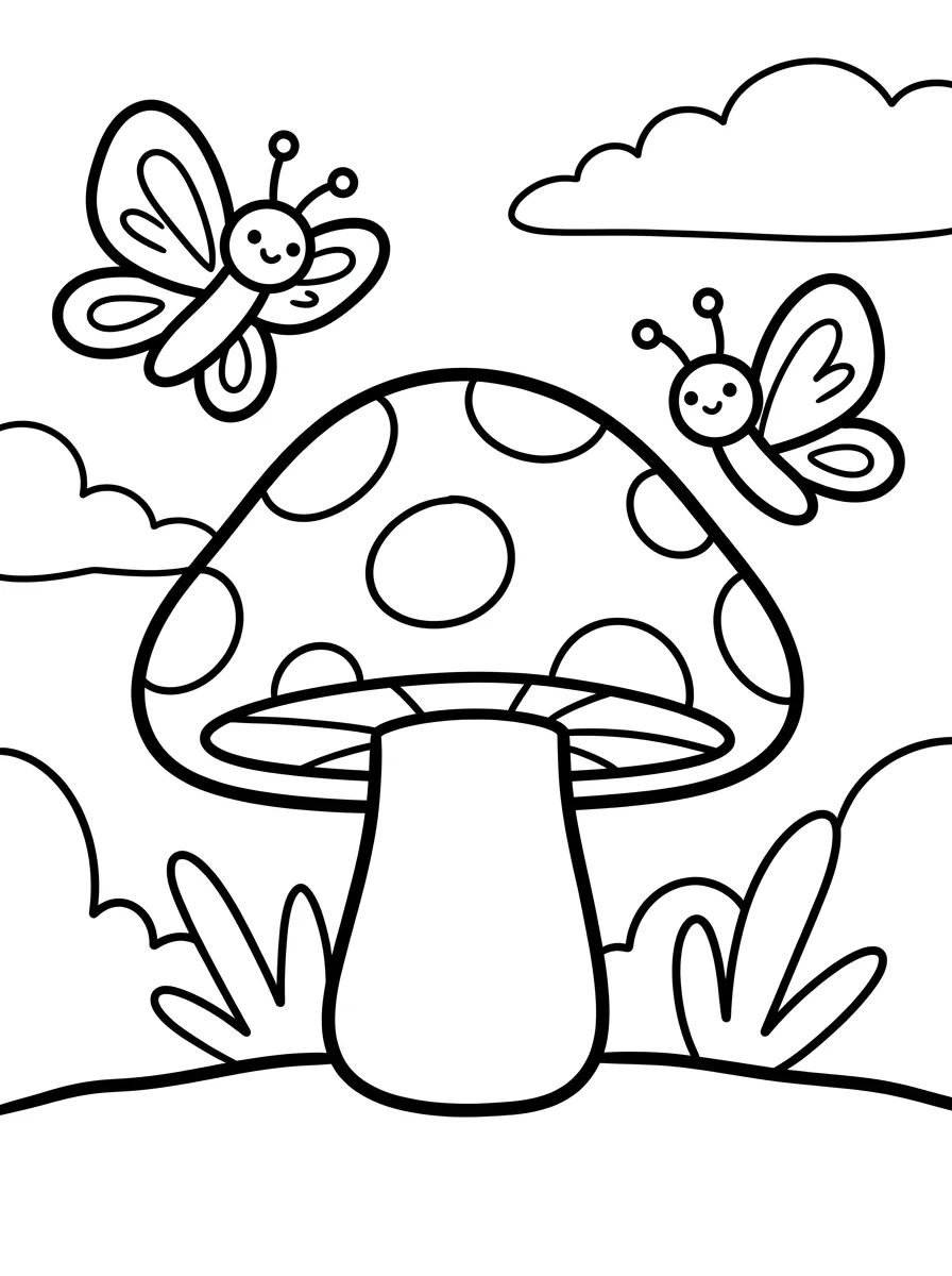 Mariposas Tiernas Volando en el Hongo para colorir Desenho de Mariposas Tiernas Volando en el Hongo para colorir e imprimir grátis
