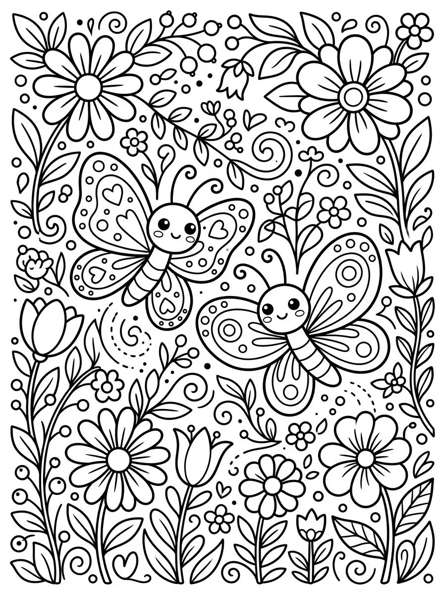 Duas Borboletas Dançando no Jardim para colorir Desenho de Duas Borboletas Dançando no Jardim para colorir e imprimir grátis