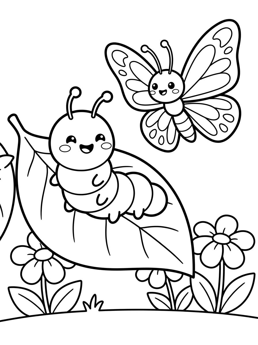 Lagarta e Borboleta Amigas no Jardim para colorir Desenho de Lagarta e Borboleta Amigas no Jardim para colorir e imprimir grátis