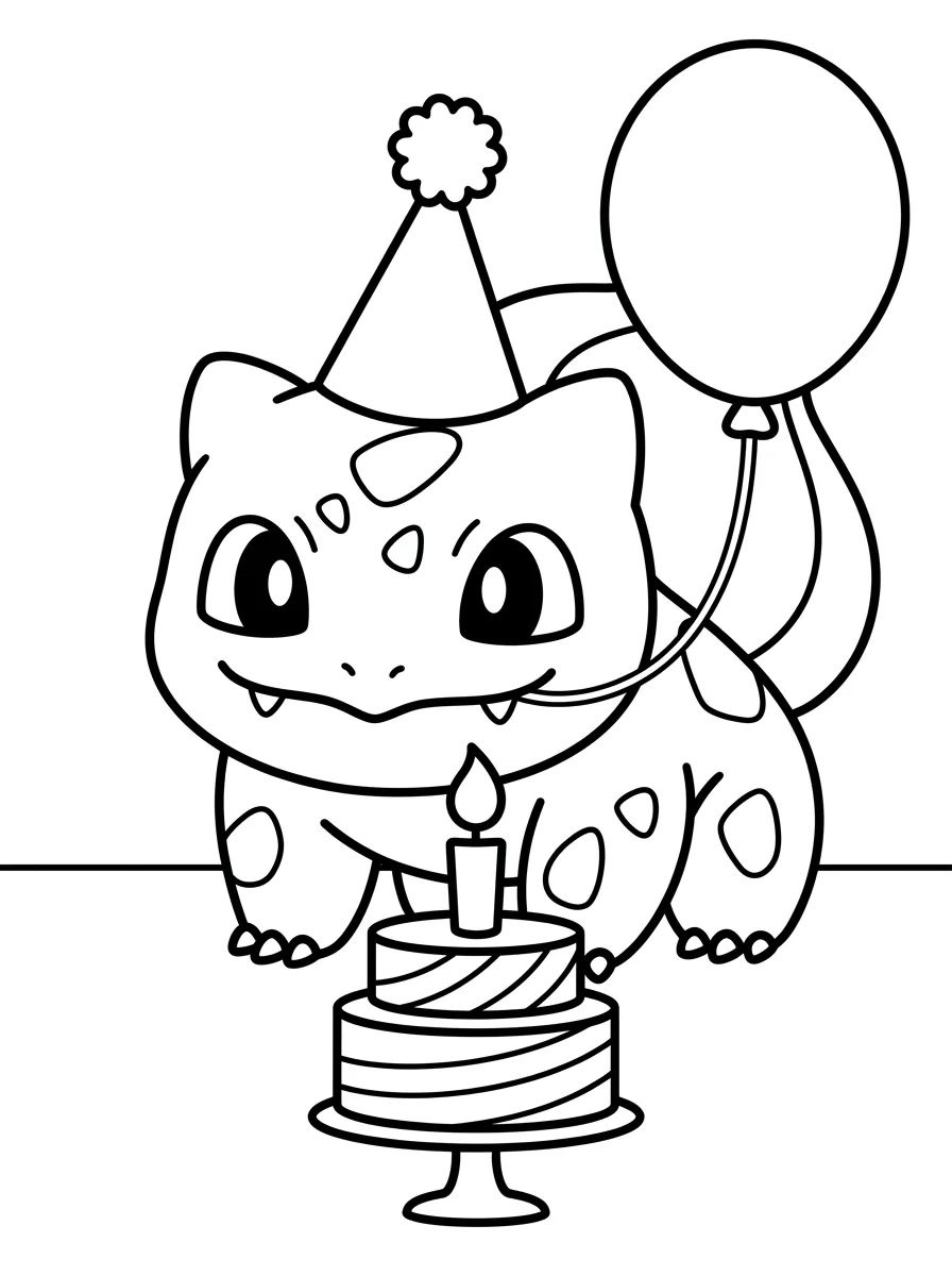 Bulbasauro de Aniversário para colorir Desenho de Bulbasauro de Aniversário para colorir e imprimir grátis