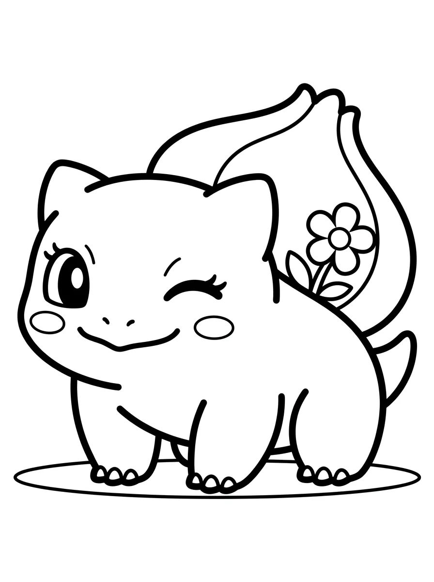 Kawaii Bulbasaur with Flower para colorir Desenho de Kawaii Bulbasaur with Flower para colorir e imprimir grátis