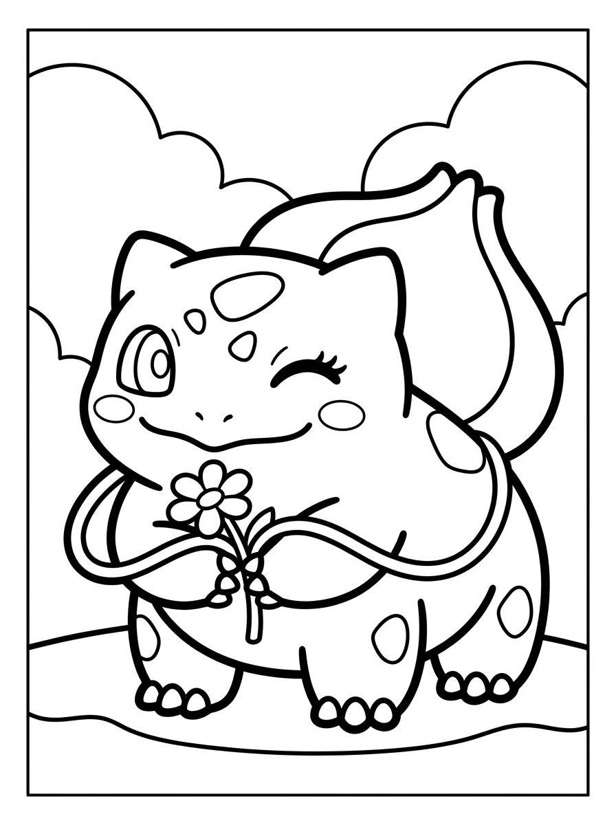 Bulbasauro Sorridente com Flor para colorir Desenho de Bulbasauro Sorridente com Flor para colorir e imprimir grátis