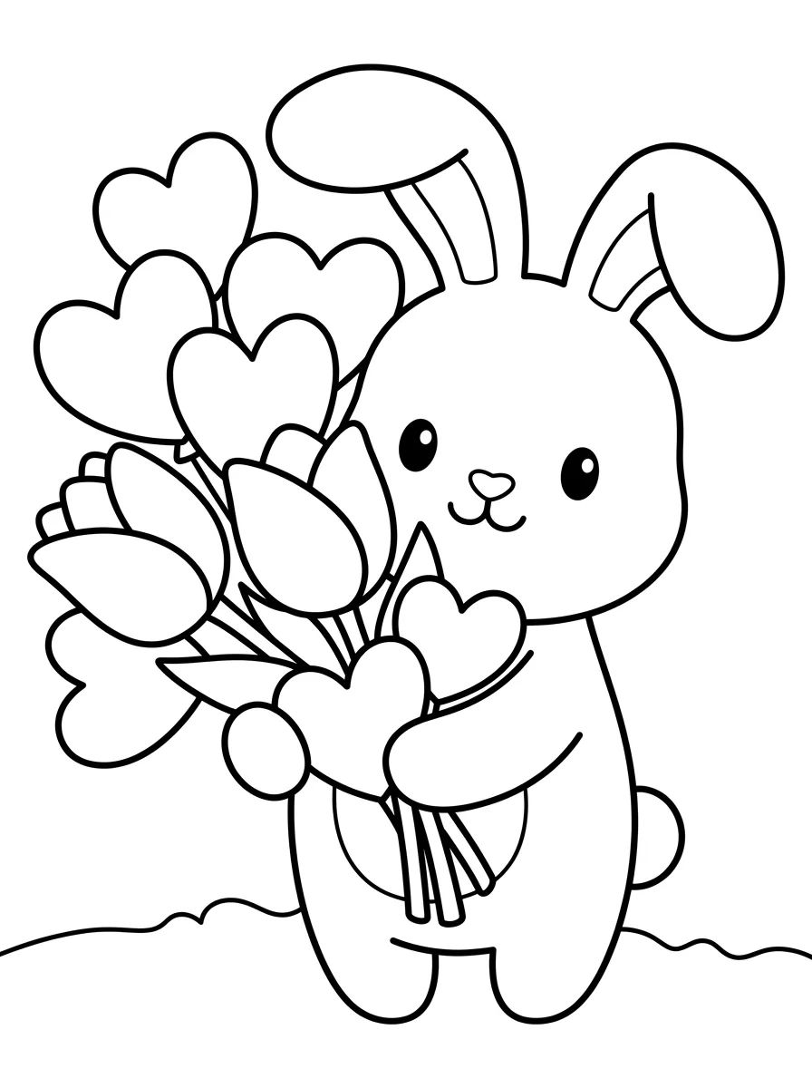 Buquê com Coelhinho Fofo para colorir Desenho de Buquê com Coelhinho Fofo para colorir e imprimir grátis