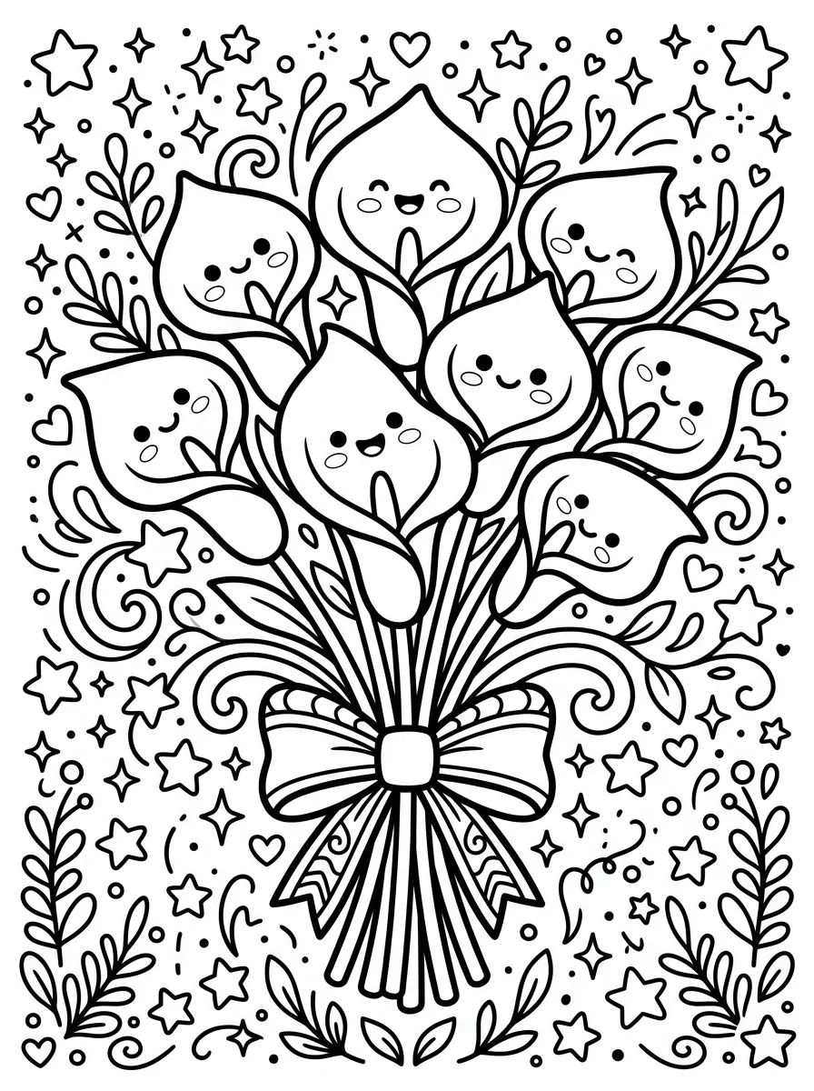 Buquê de Copo-de-Leite e Estrelinhas para colorir Desenho de Buquê de Copo-de-Leite e Estrelinhas para colorir e imprimir grátis