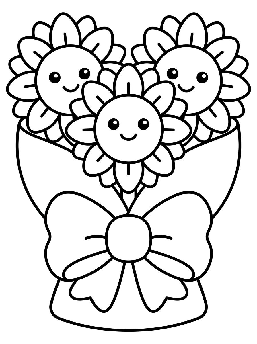 Buquê de Girassóis Kawaii para colorir Desenho de Buquê de Girassóis Kawaii para colorir e imprimir grátis