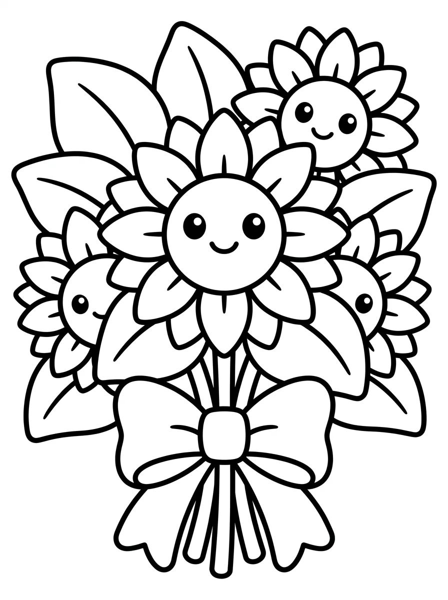 Radiant Sunflowers Bouquet para colorir Desenho de Radiant Sunflowers Bouquet para colorir e imprimir grátis