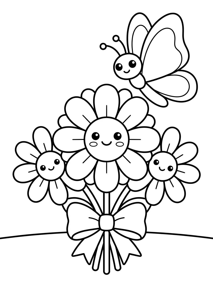Daisy Bouquet and Butterfly para colorir Desenho de Daisy Bouquet and Butterfly para colorir e imprimir grátis