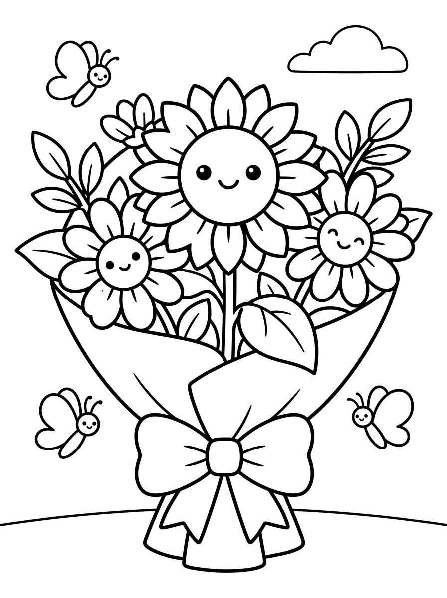 Daisy and Sunflower Bouquet para colorir Desenho de Daisy and Sunflower Bouquet para colorir e imprimir grátis