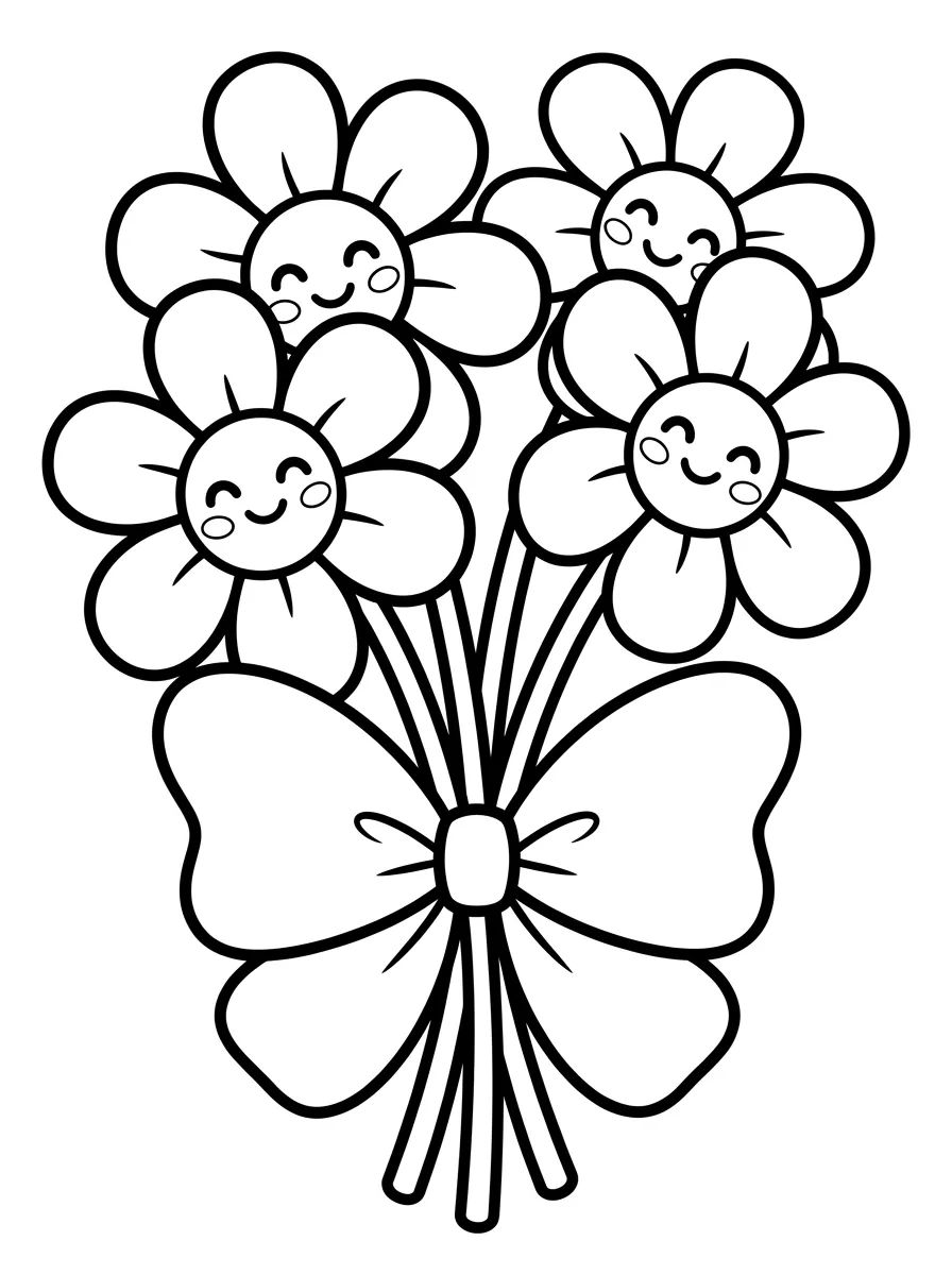 Buquê de Margaridas Feliz para colorir Desenho de Buquê de Margaridas Feliz para colorir e imprimir grátis