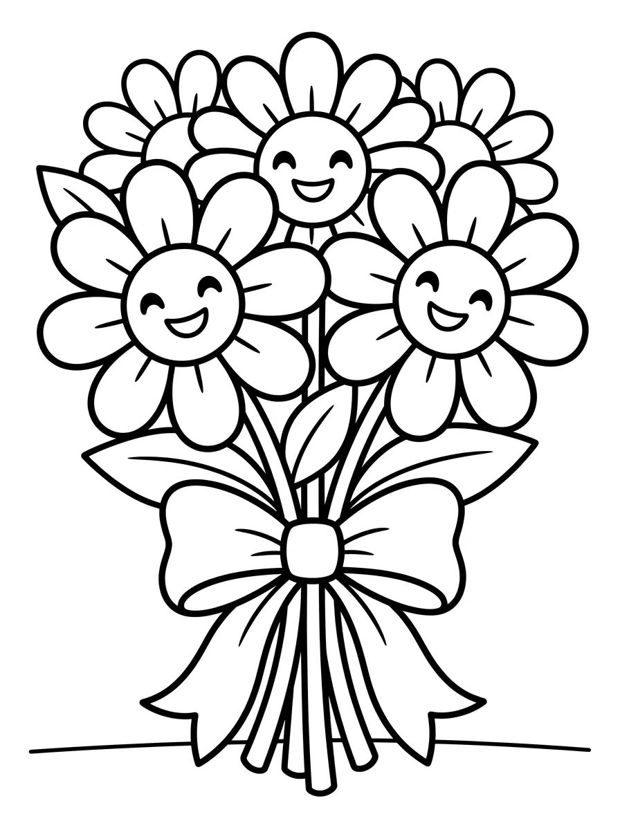 Buquê de Margaridas Sorridentes para colorir Desenho de Buquê de Margaridas Sorridentes para colorir e imprimir grátis