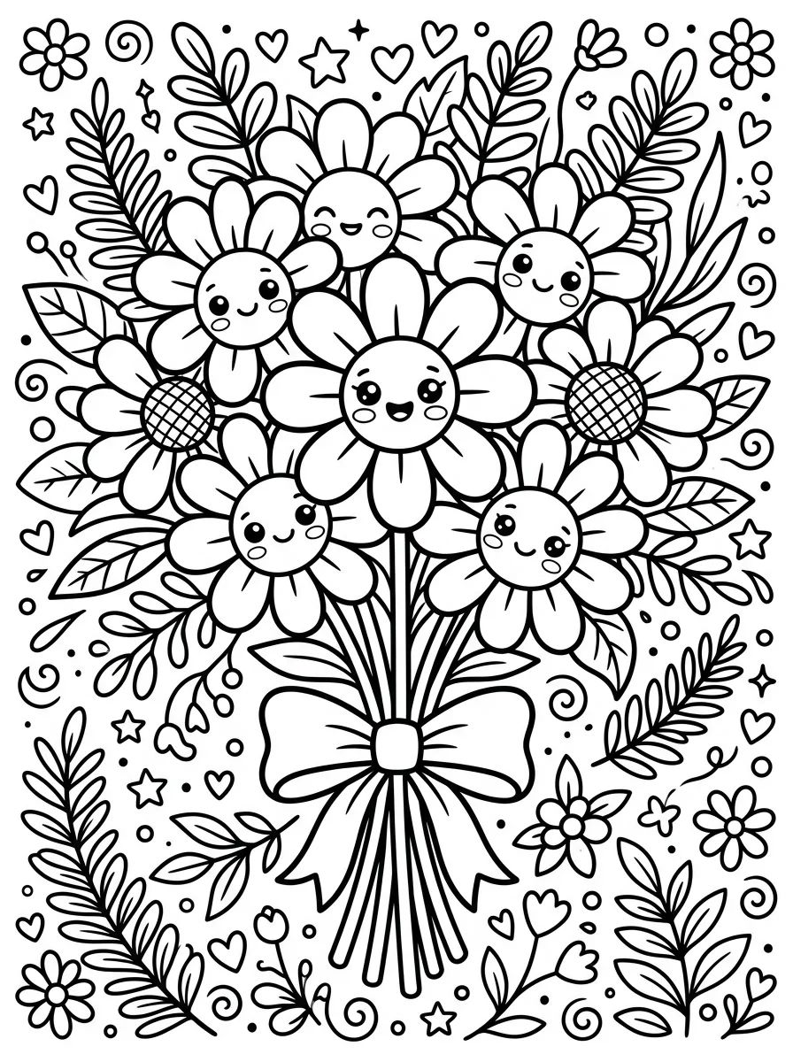 Buquês de Flores Fofos para Colorir
