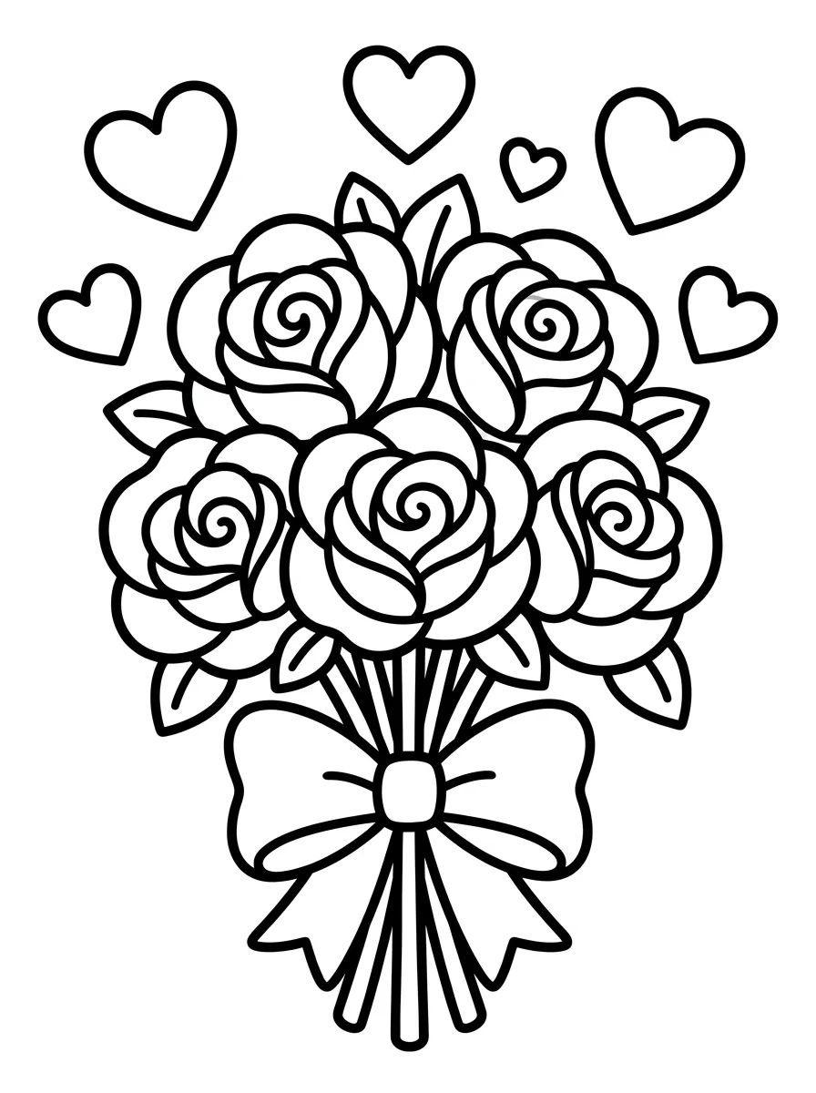Buquê de Rosas com Corações para colorir Desenho de Buquê de Rosas com Corações para colorir e imprimir grátis