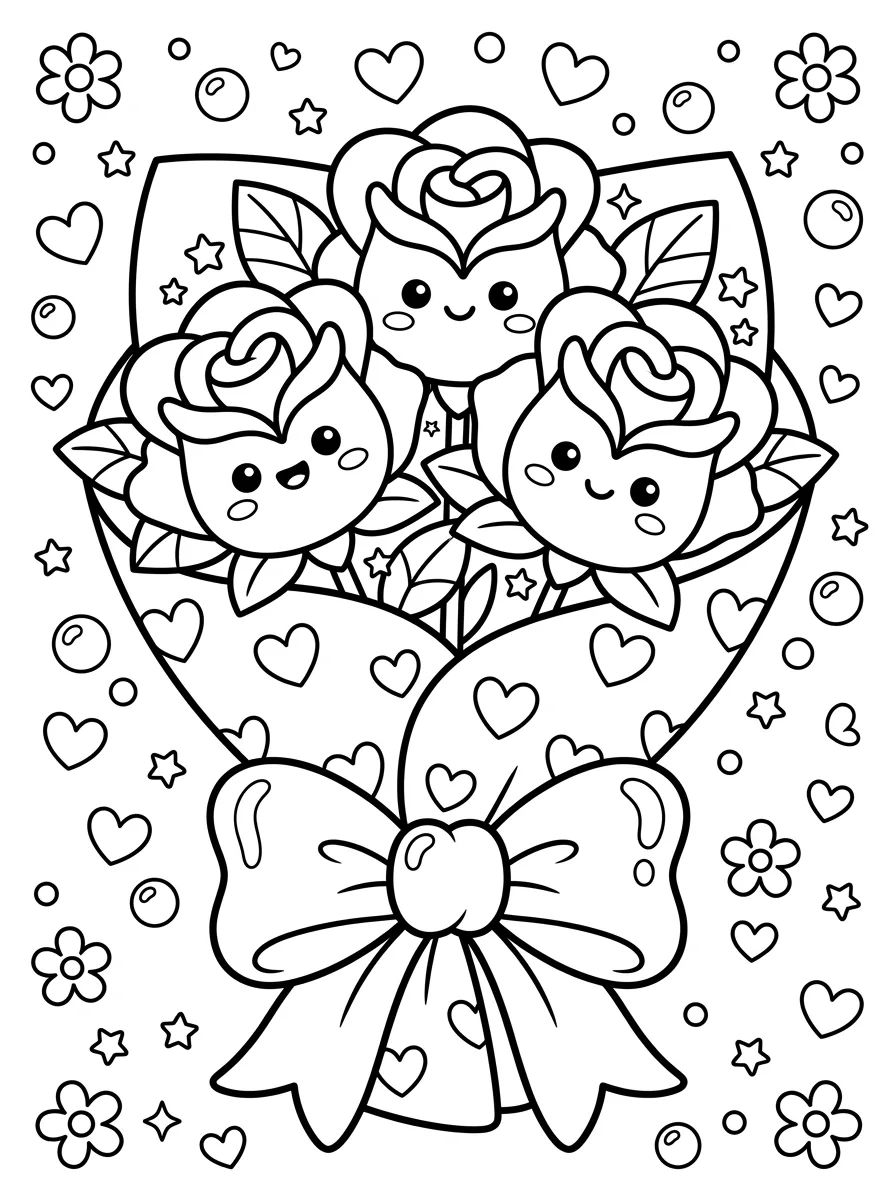 Buquê de Rosas com Laço Grande para colorir Desenho de Buquê de Rosas com Laço Grande para colorir e imprimir grátis