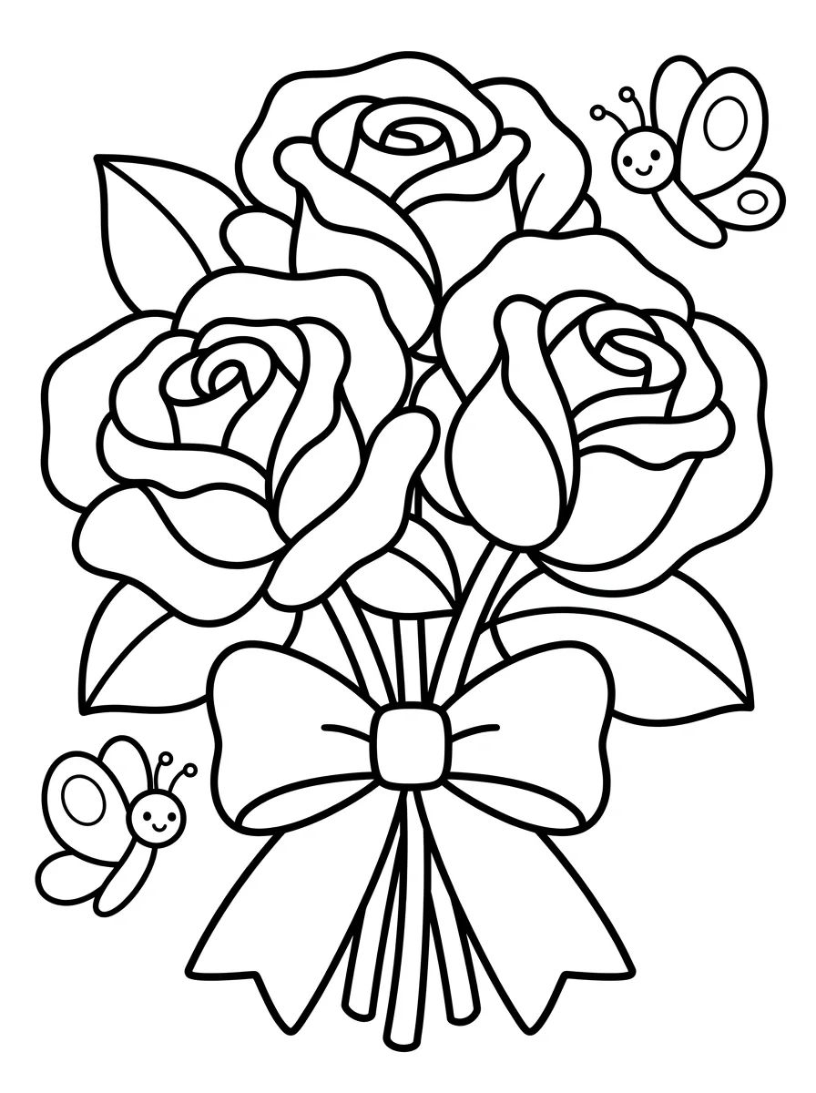 Roses and Butterflies Bouquet para colorir Desenho de Roses and Butterflies Bouquet para colorir e imprimir grátis