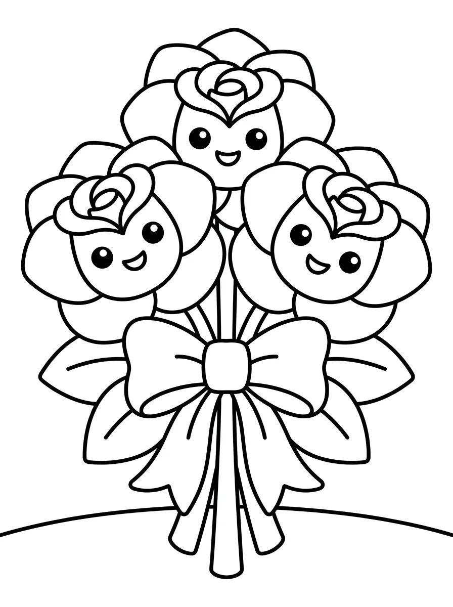 Coleção de desenhos para colorir: Buquês de Flores Fofos