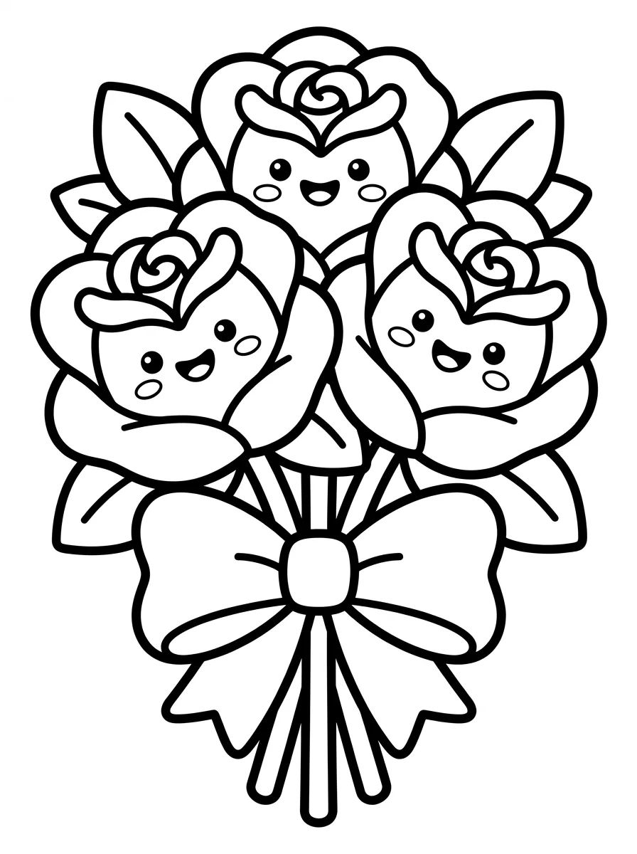 Smiling Roses Bouquet para colorir Desenho de Smiling Roses Bouquet para colorir e imprimir grátis