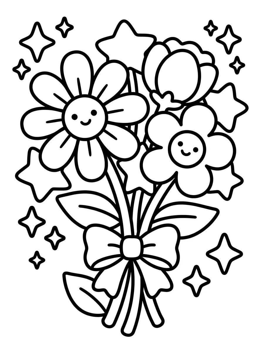 Buquê Mágico de Flores Sortidas para colorir Desenho de Buquê Mágico de Flores Sortidas para colorir e imprimir grátis