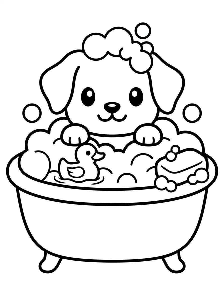 Perrito dándose un baño de burbujas para colorir Desenho de Perrito dándose un baño de burbujas para colorir e imprimir grátis