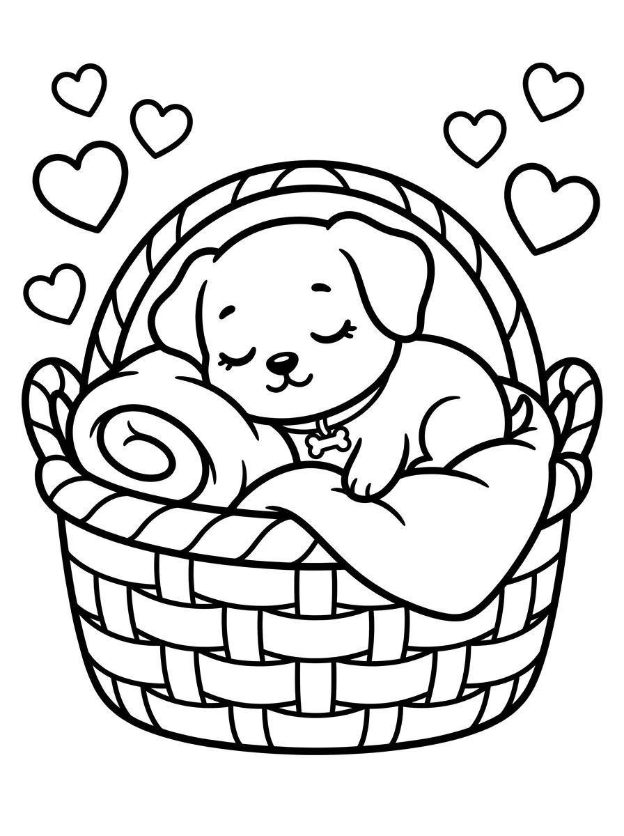 Cachorrinho Carismático na Cesta para colorir Desenho de Cachorrinho Carismático na Cesta para colorir e imprimir grátis