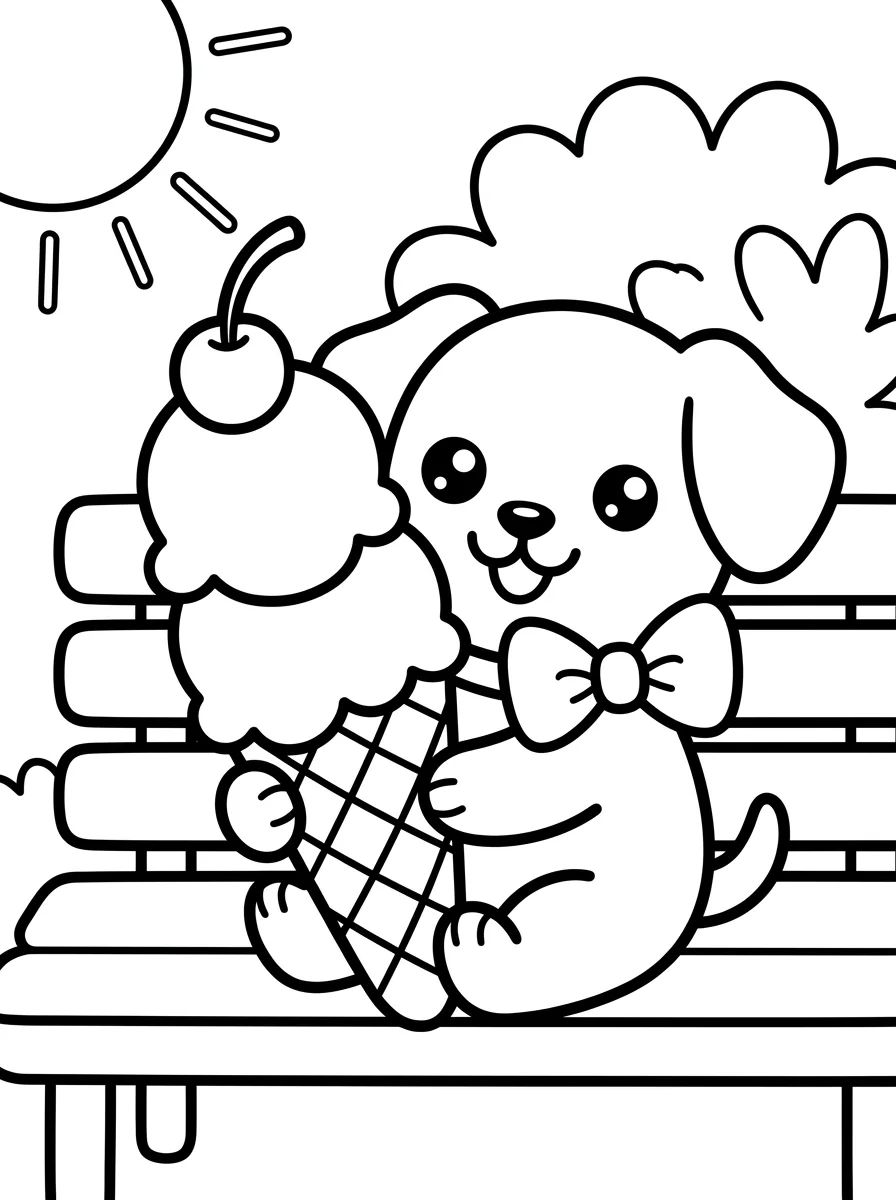 Cachorrinho Comendo Sorvete para colorir Desenho de Cachorrinho Comendo Sorvete para colorir e imprimir grátis