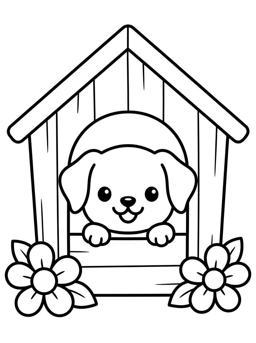 Cachorrinho Feliz na Casinha para colorir Desenho de Cachorrinho Feliz na Casinha para colorir e imprimir grátis