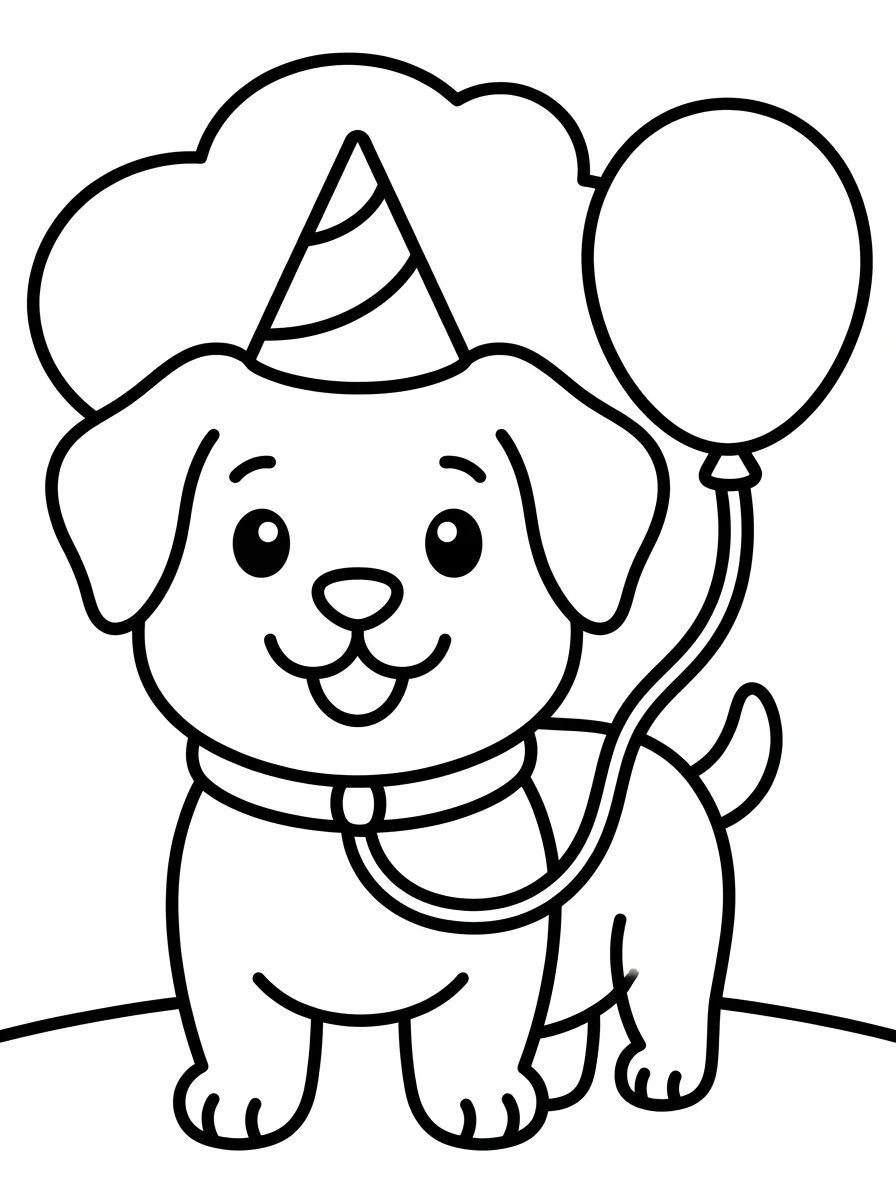 Cachorro com Chapéu de Aniversário para colorir Desenho de Cachorro com Chapéu de Aniversário para colorir e imprimir grátis