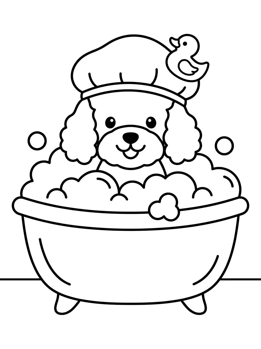Cachorro Poodle no Banho de Espuma para colorir Desenho de Cachorro Poodle no Banho de Espuma para colorir e imprimir grátis