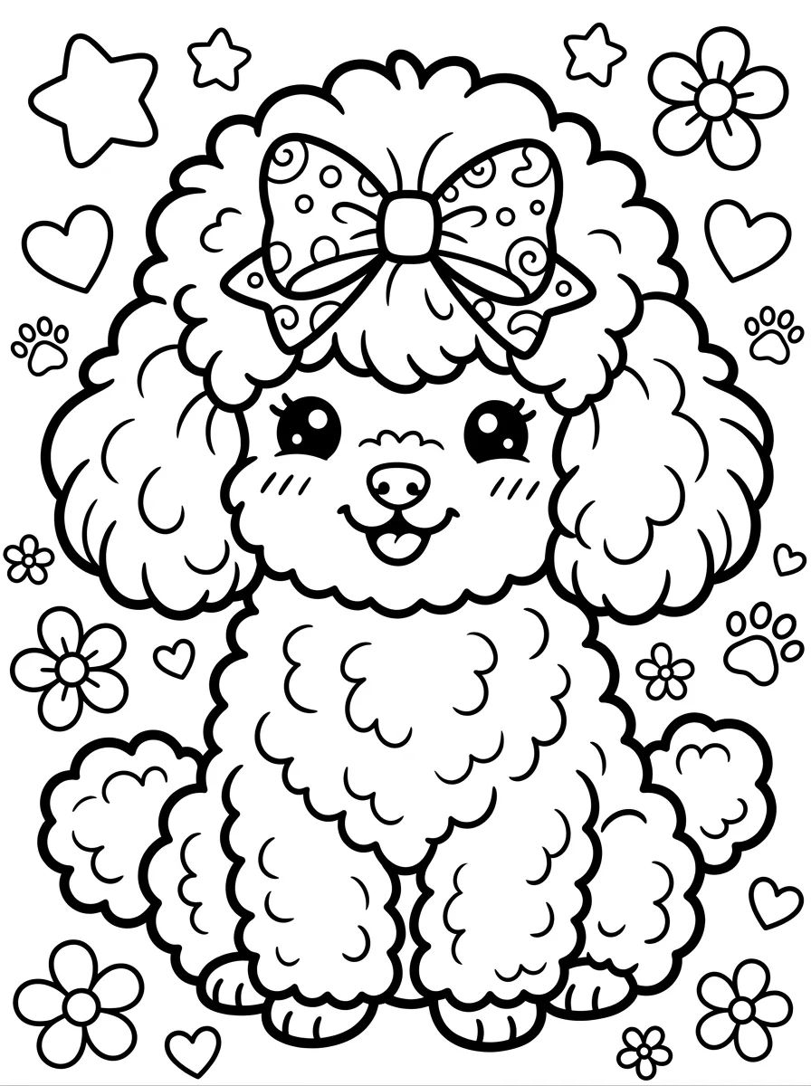 Poodle Fofinho com Laço para colorir Desenho de Poodle Fofinho com Laço para colorir e imprimir grátis