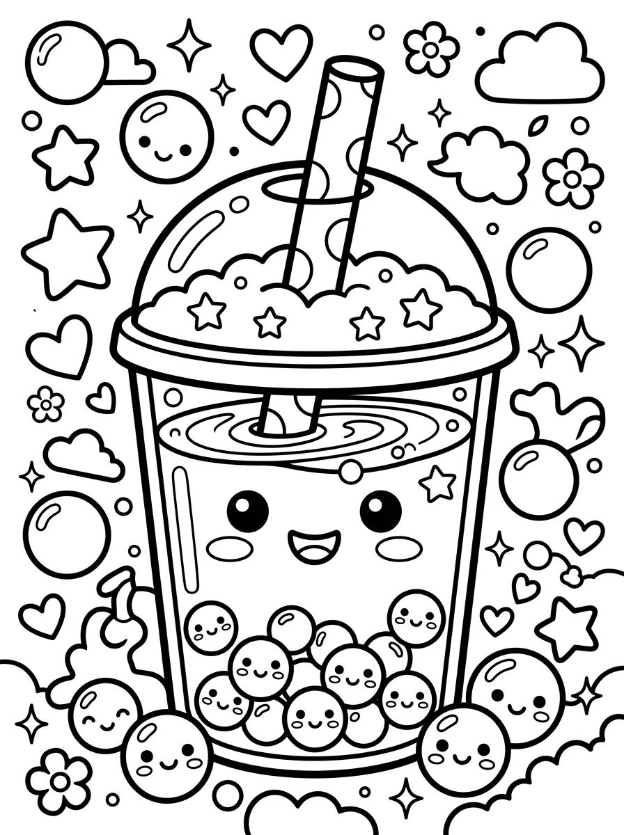 Bubble Tea Alegre para colorir Desenho de Bubble Tea Alegre para colorir e imprimir grátis
