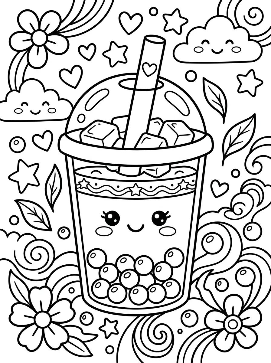 Bubble Tea Fofinho para Colorir para colorir Desenho de Bubble Tea Fofinho para Colorir para colorir e imprimir grátis