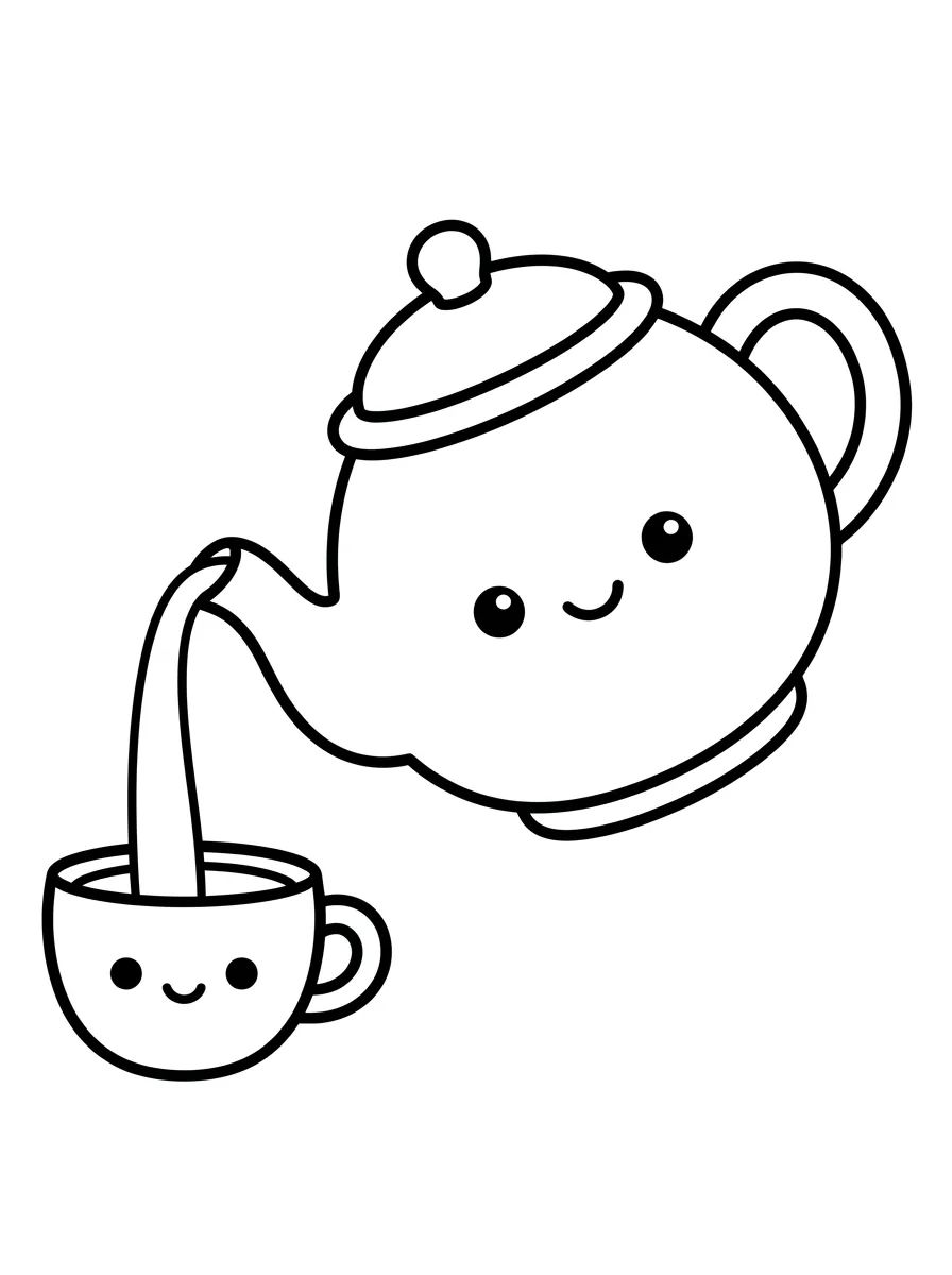 Bule e Xícara Amiguinhos para colorir Desenho de Bule e Xícara Amiguinhos para colorir e imprimir grátis