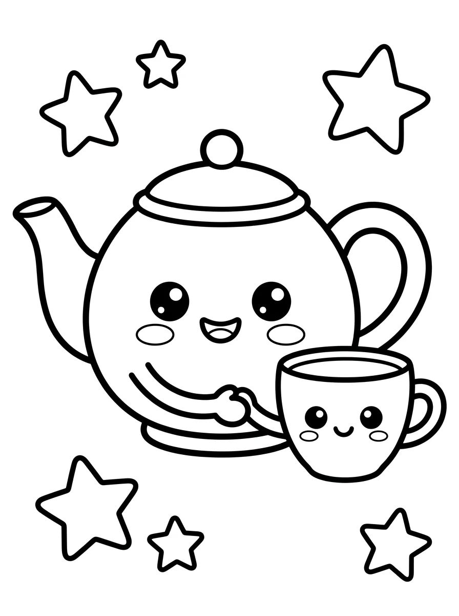 Bule e Xícara de Café Amigos para colorir Desenho de Bule e Xícara de Café Amigos para colorir e imprimir grátis