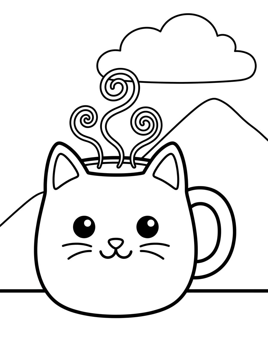 Taza de Café de Gatito para colorir Desenho de Taza de Café de Gatito para colorir e imprimir grátis