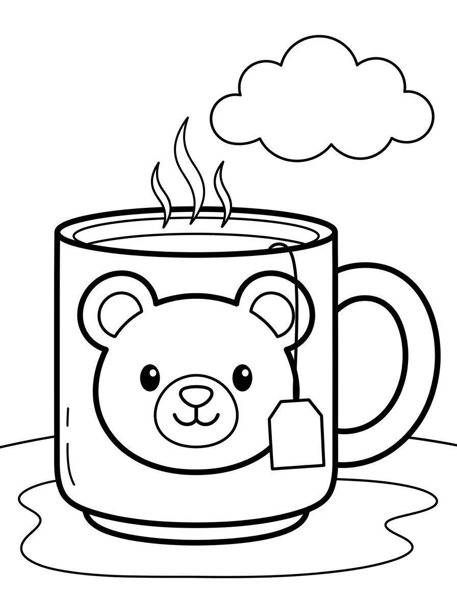 Caneca de Chá com Ursinho Fofo para colorir Desenho de Caneca de Chá com Ursinho Fofo para colorir e imprimir grátis