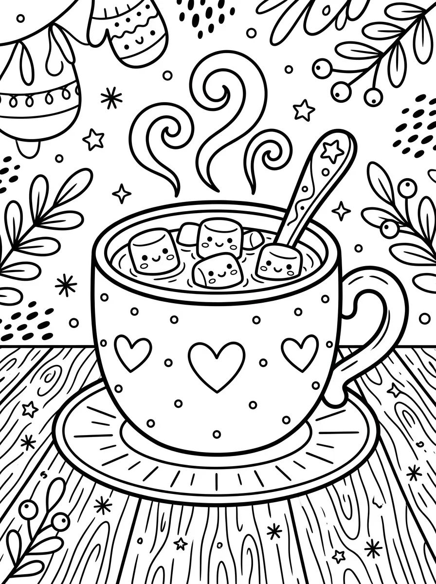 Caneca de Chocolate Quente com Marshmallows para colorir Desenho de Caneca de Chocolate Quente com Marshmallows para colorir e imprimir grátis