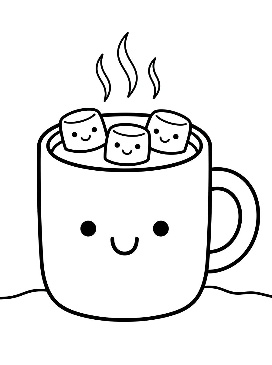 Caneca de Chocolate Quente Kawaii para colorir Desenho de Caneca de Chocolate Quente Kawaii para colorir e imprimir grátis
