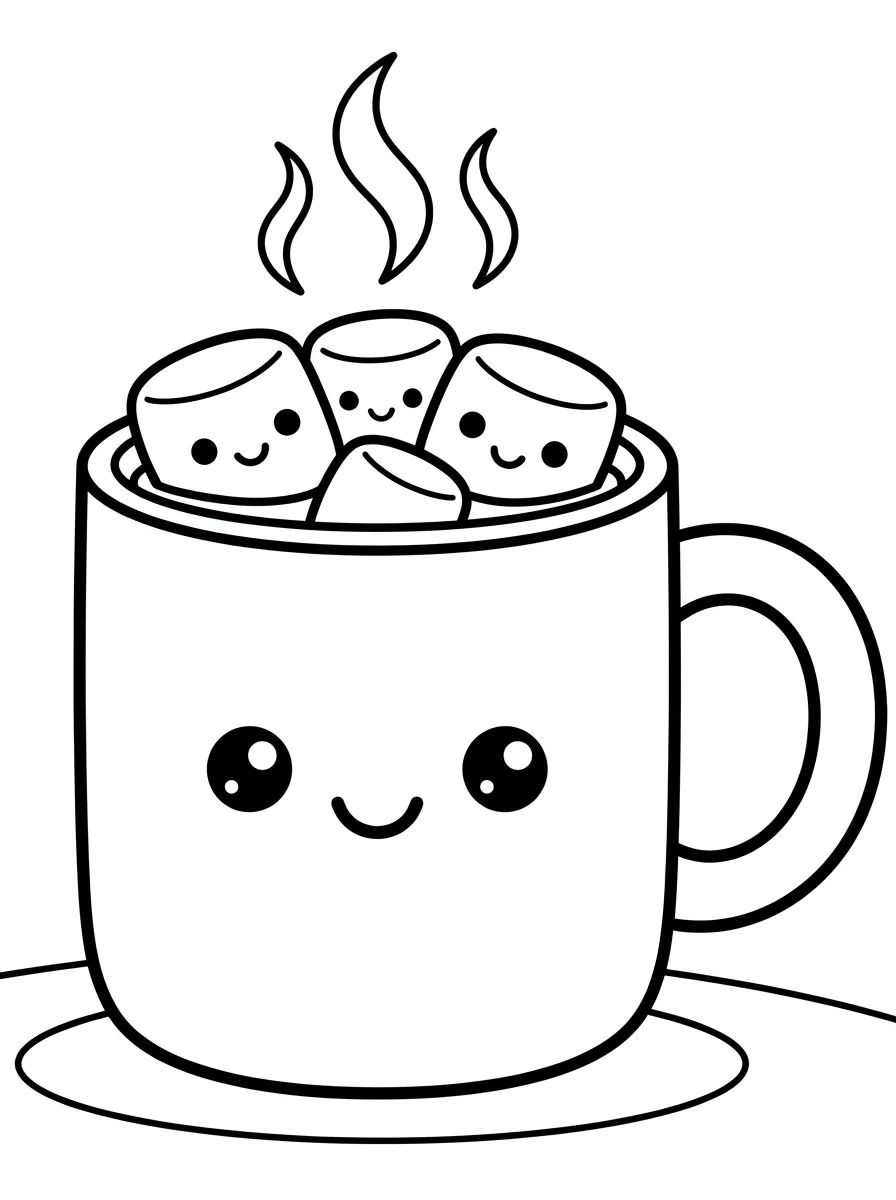 Kawaii Hot Chocolate Mug para colorir Desenho de Kawaii Hot Chocolate Mug para colorir e imprimir grátis