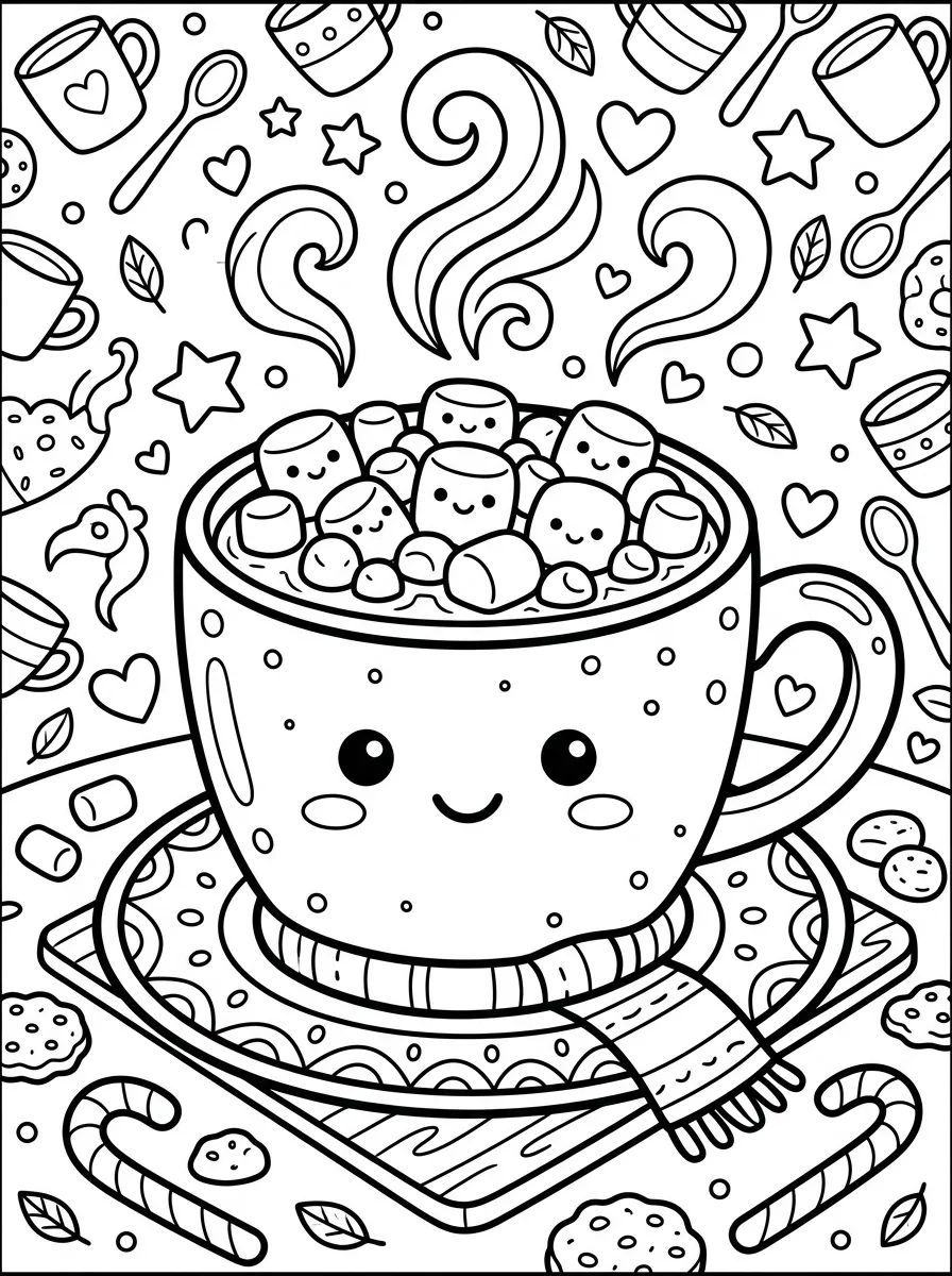 Hot Chocolate with Marshmallows para colorir Desenho de Hot Chocolate with Marshmallows para colorir e imprimir grátis