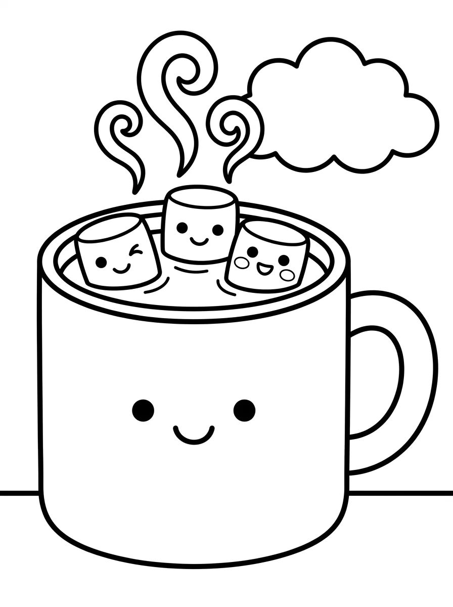 Chocolate Quente com Marshmallows para colorir Desenho de Chocolate Quente com Marshmallows para colorir e imprimir grátis