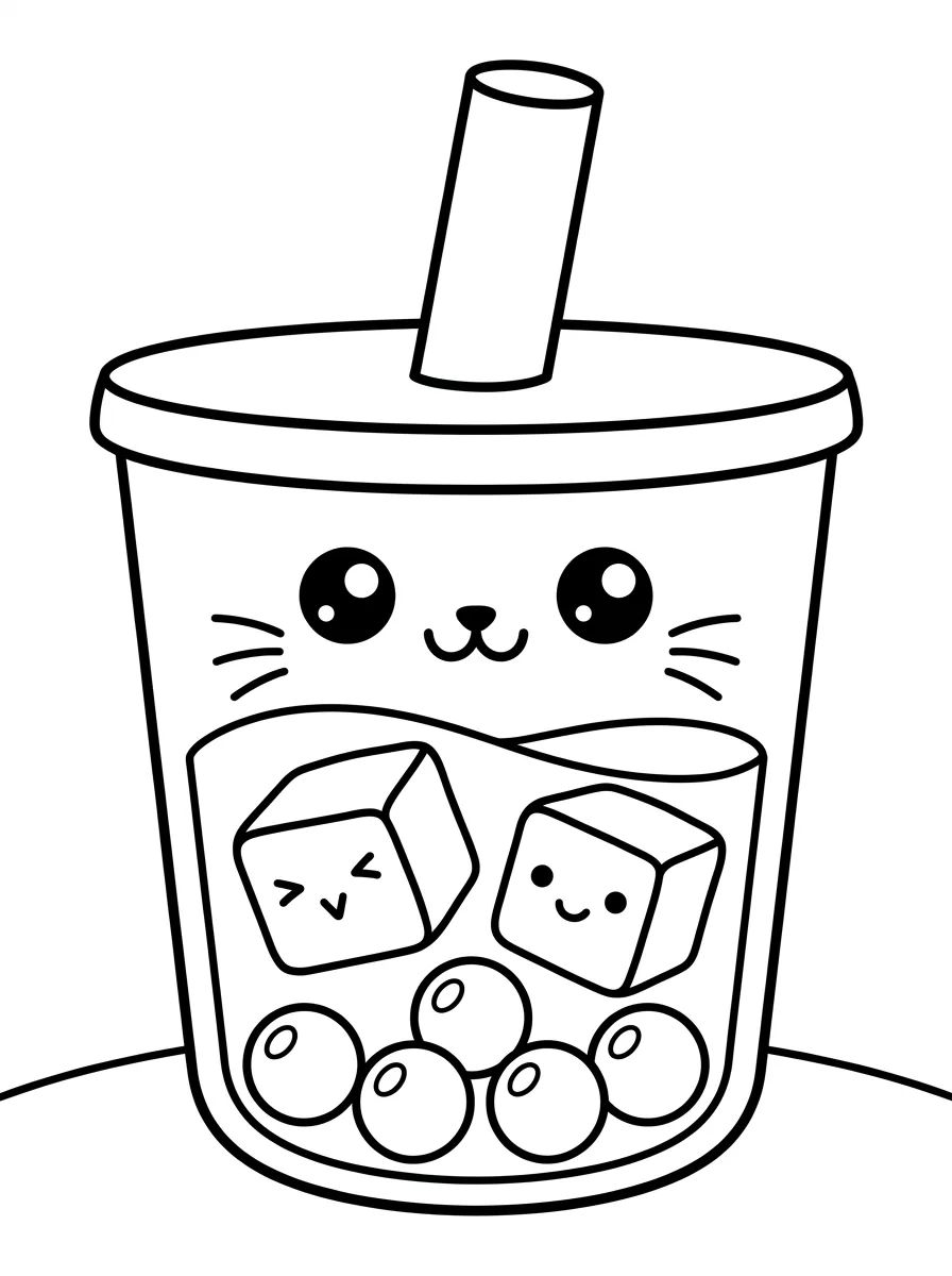 Copo de Bubble Tea Fofinho para colorir Desenho de Copo de Bubble Tea Fofinho para colorir e imprimir grátis