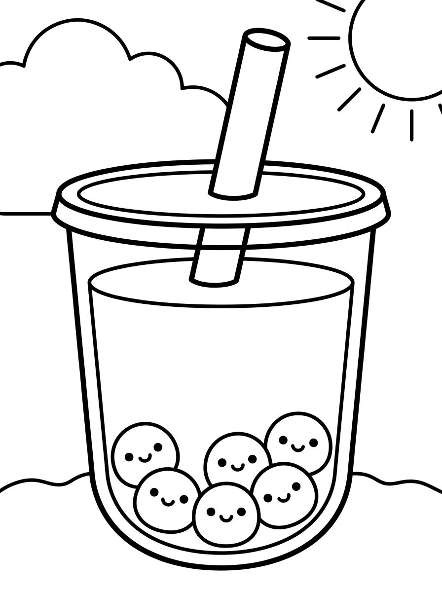 Copo de Bubble Tea Kawaii para colorir Desenho de Copo de Bubble Tea Kawaii para colorir e imprimir grátis