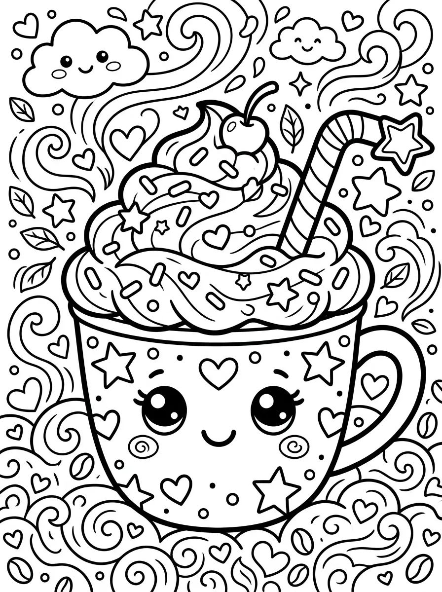 Cafés e Bebidas para Colorir