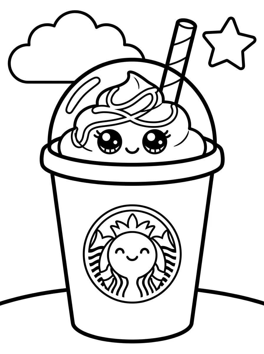 Frappuccino com Chantilly Kawaii para colorir Desenho de Frappuccino com Chantilly Kawaii para colorir e imprimir grátis