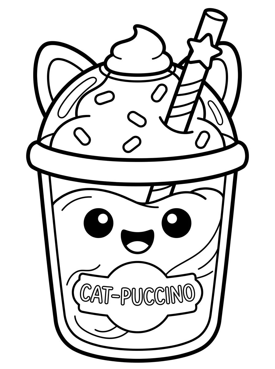 Kawaii Cat Frappuccino para colorir Desenho de Kawaii Cat Frappuccino para colorir e imprimir grátis