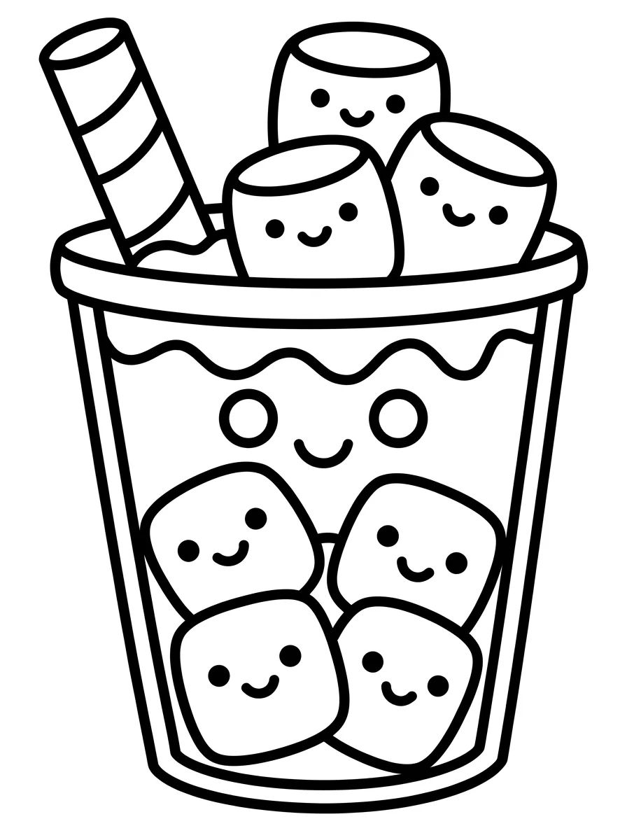 Frappuccino Kawaii com Marshmallows para colorir Desenho de Frappuccino Kawaii com Marshmallows para colorir e imprimir grátis