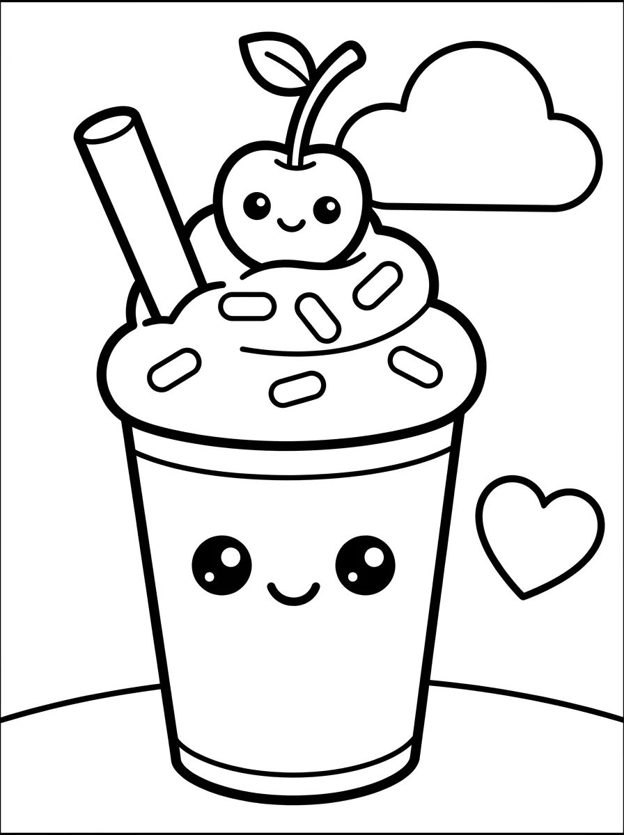 Cute Milkshake with a Cherry para colorir Desenho de Cute Milkshake with a Cherry para colorir e imprimir grátis